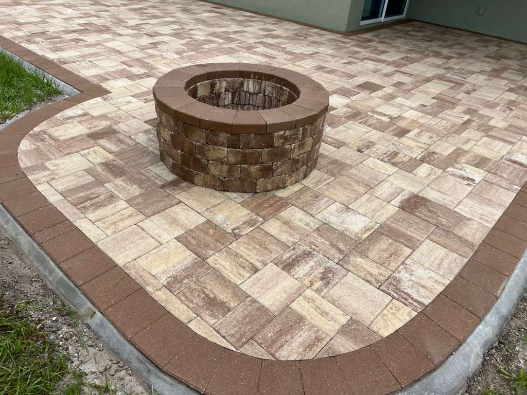 KS Solutions Oval Paver Patio with Stone Fire Pit install in Central Florida, FL