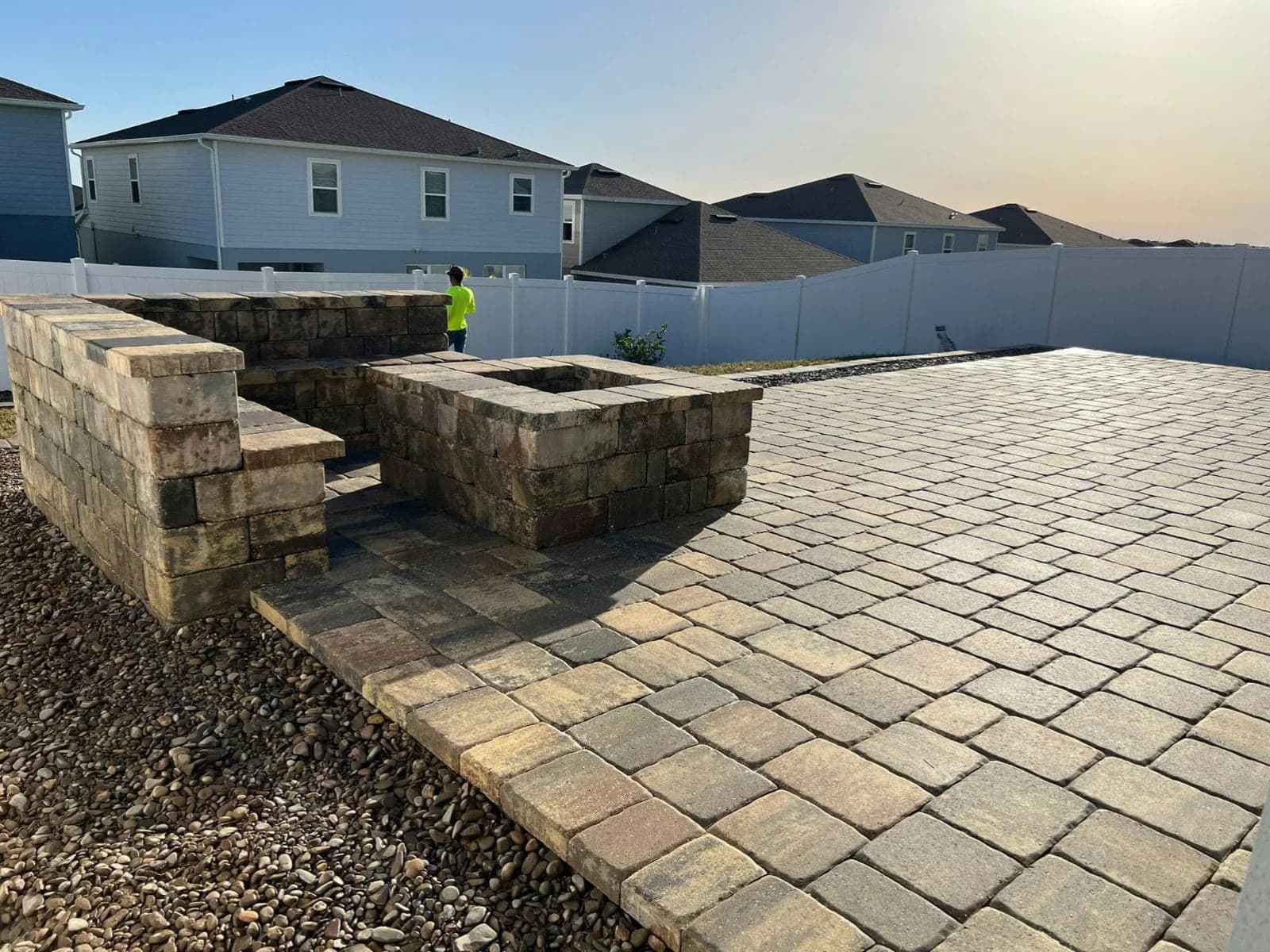 KS Solutions Paver Patio with Seat Wall & Fire Pit install in Central Florida, FL