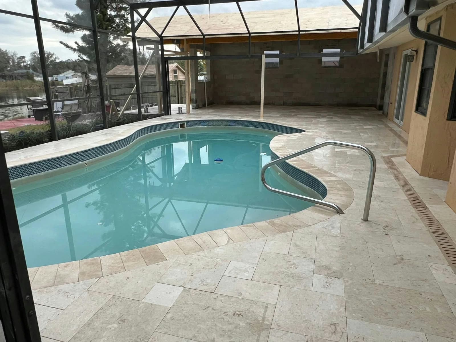 KS Solutions Travertine Paver Pool Deck install in Central Florida, FL
