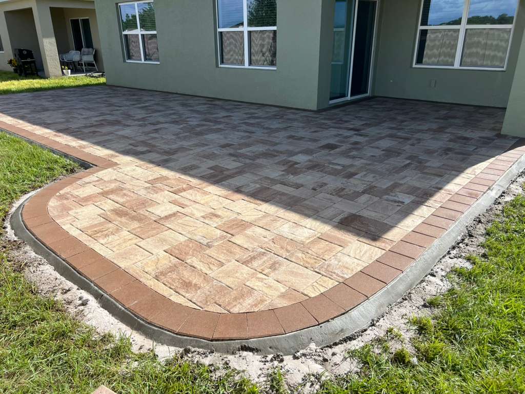 KS Solutions Two-Tone Travertine Paver Patio install in Central Florida, FL