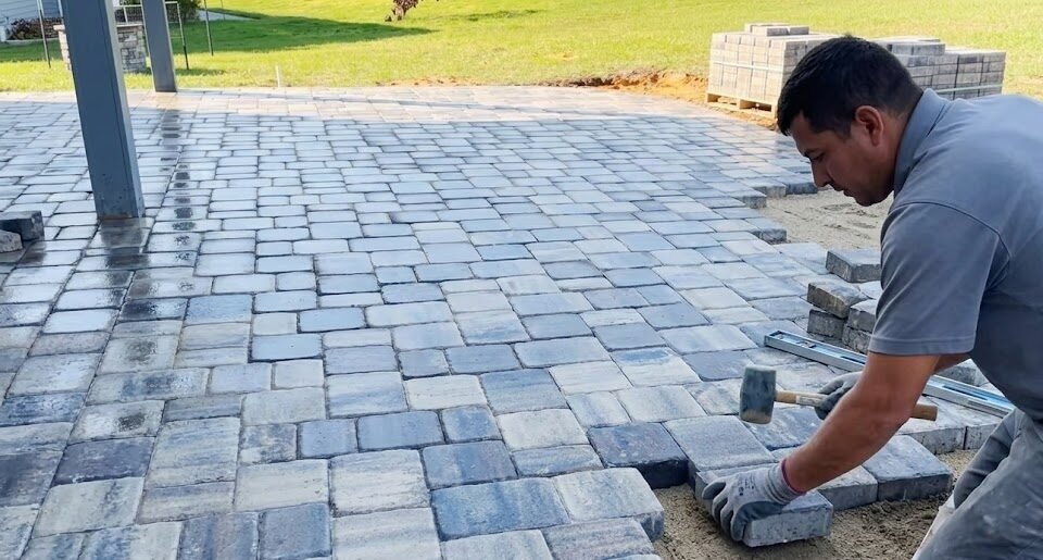 Brick paver driveway and hardscaping on a Central Florida home