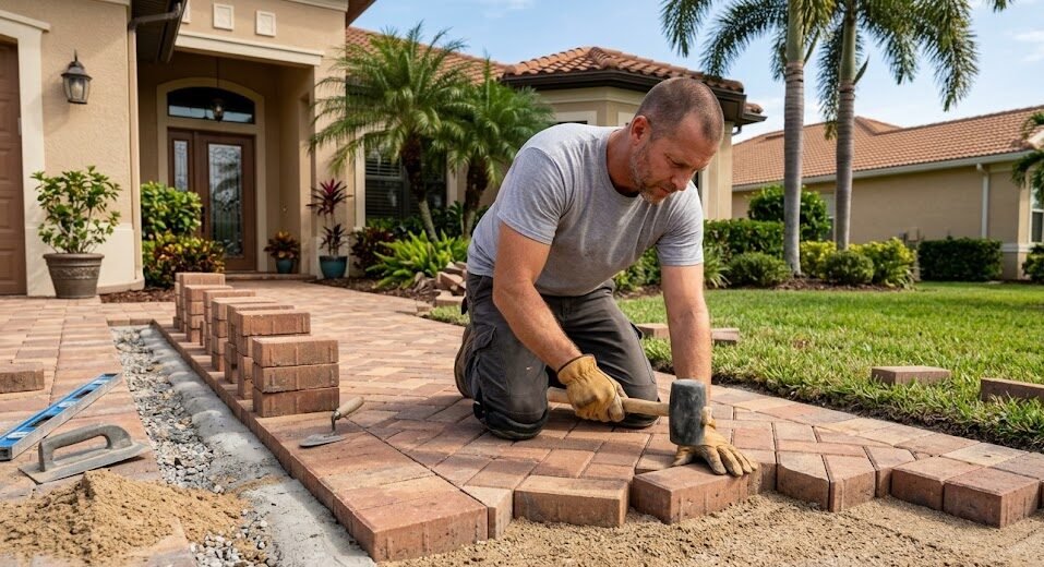 Maintained paver hardscape and landscaping in Central Florida